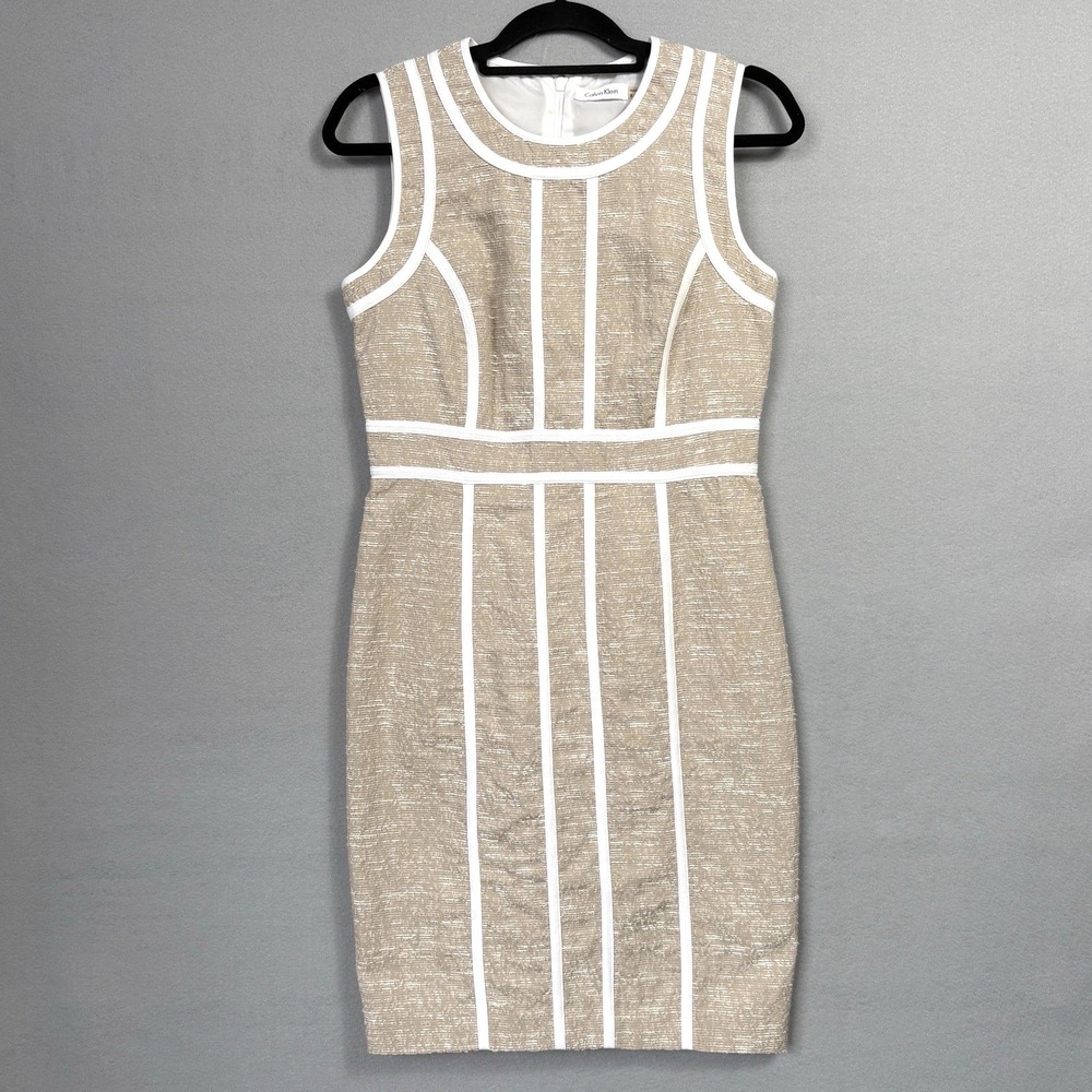 Calvin Klein Dress 8 Beige Sheath Classic Career Cocktail Wedding‎ Guest Chic